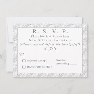 White Lace Catholic Monogrammed Response Card