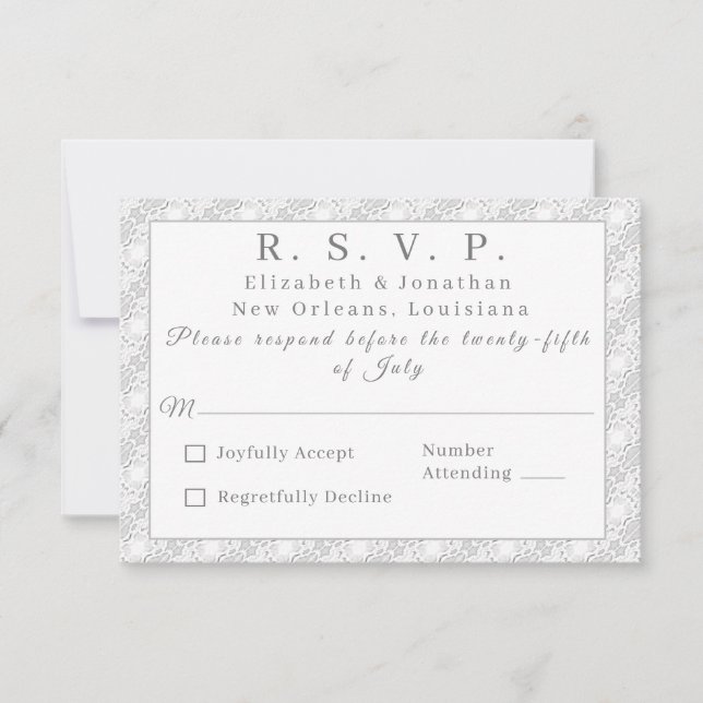 White Lace Catholic Monogrammed Response Card (Front)