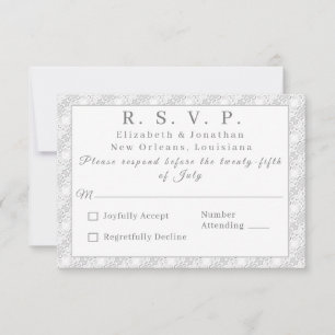 White Lace Catholic Monogrammed Response Card