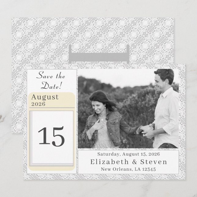  White Lace Catholic Monogrammed Save The Date (Front/Back)