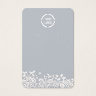 White lace custom logo dusty blue earring display
