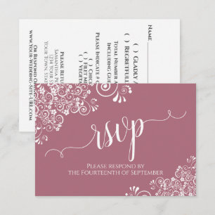 White Lace Dusty Rose Elegant Calligraphy Wedding RSVP Card