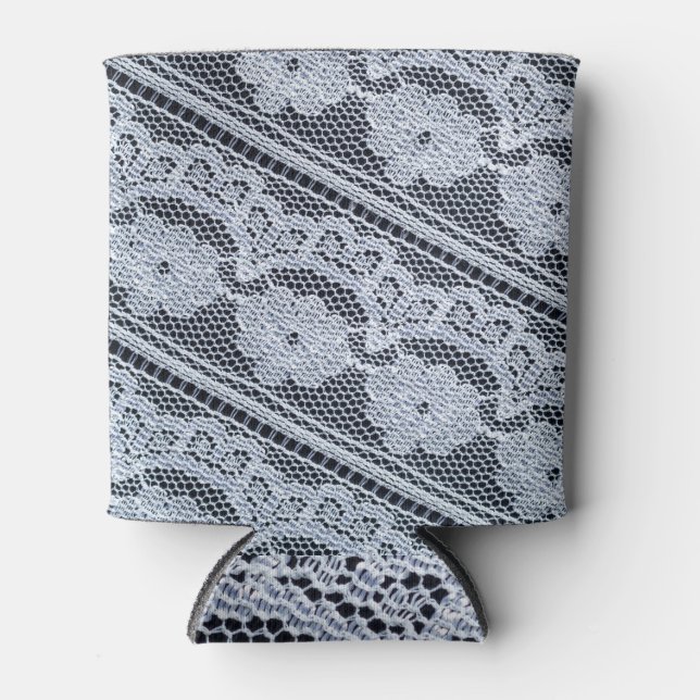White Lace Fabric Texture Background Can Cooler (Front)