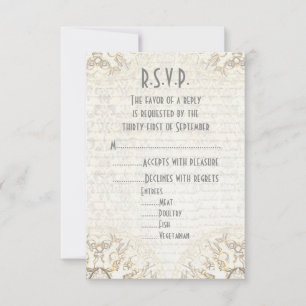 White lace filigree old parchment wedding R.S.V.P RSVP Card