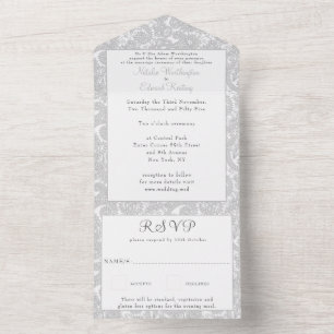 White Lace Filigree Paisley Henna Wedding RSVP All In One Invitation