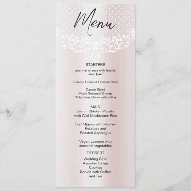 White Lace Floral Wedding Menu (Front)