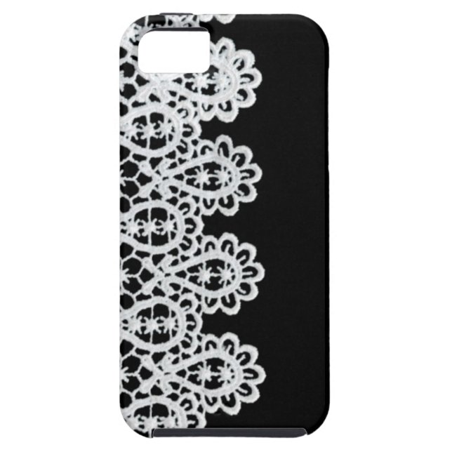 White lace forms a delicate border against black Case-Mate iPhone case (Back)