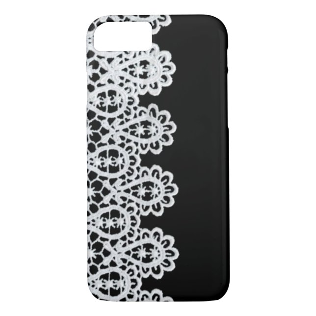 White lace forms a delicate border against black Case-Mate iPhone case (Back)