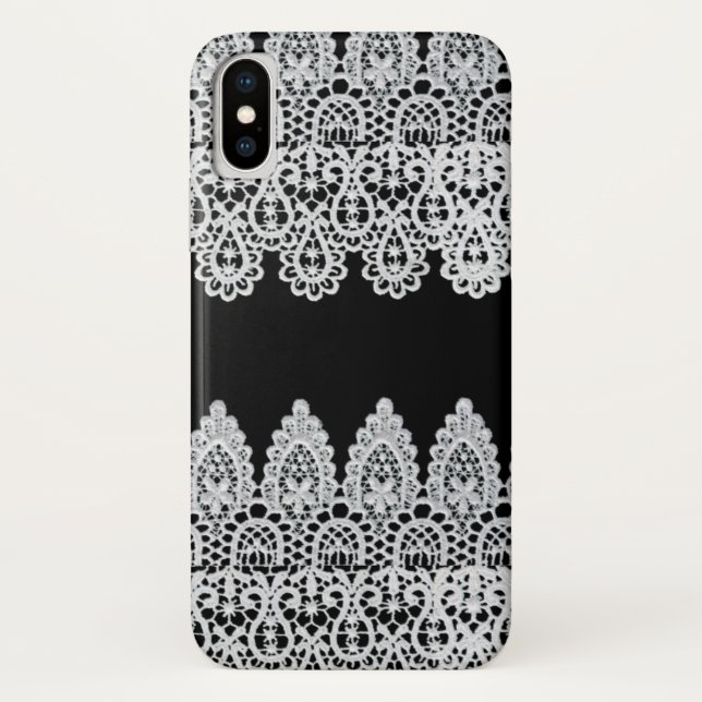 White lace forms a delicate border against black Case-Mate iPhone case (Back)