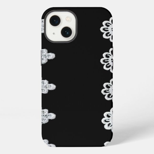 White lace forms a delicate border against black iPhone case (Back)