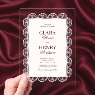 White Lace Frame Elegant Wedding Acrylic Invitations
