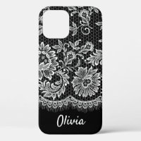 White Lace Fringe On Black Case-Mate iPhone Case
