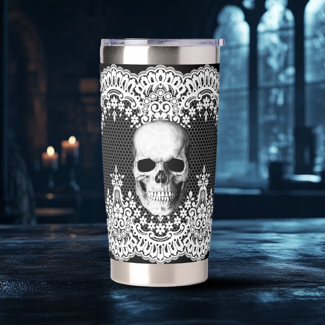 White Lace Gothic Skull Insulated Tumbler (Creator Uploaded)