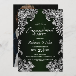 White Lace Green Engagement Party Invitation