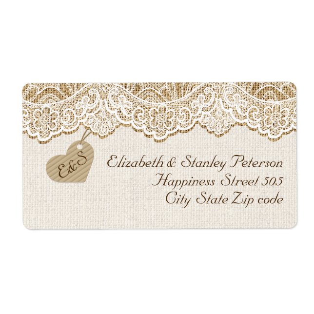 White lace & heart on burlap wedding (Front)