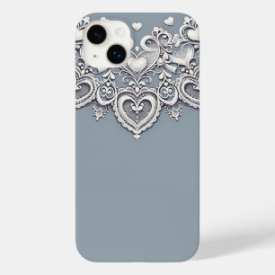 White Lace Hearts Romantic Charm Elegant Case-Mate iPhone 14 Plus Case