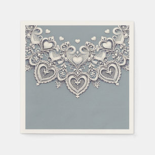 White Lace Hearts Romantic Charm Elegant Napkin