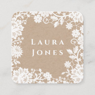 White Lace Kraft Beautiful Editable Template Square Business Card