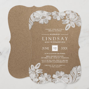 White Lace Kraft Paper Bridal Shower Invitations