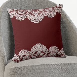 White Lace Maroon Cushion