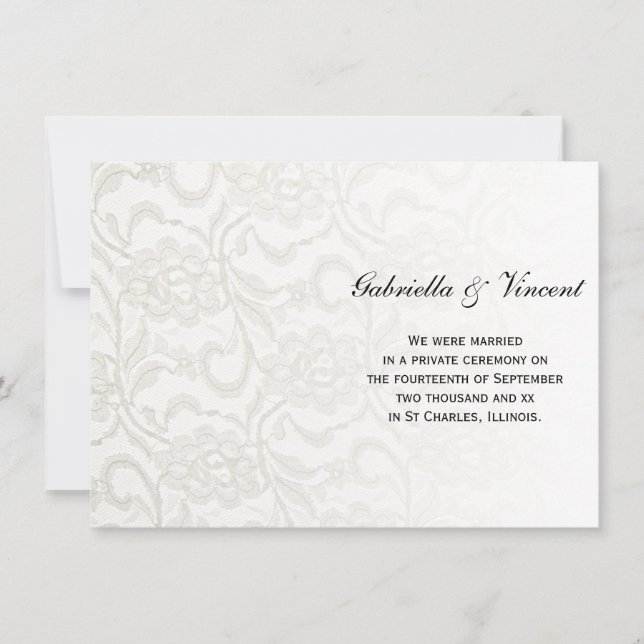 White Lace Marriage / Elopement Announcement (Front)