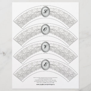 White Lace Monogram Cupcake Wrapper
