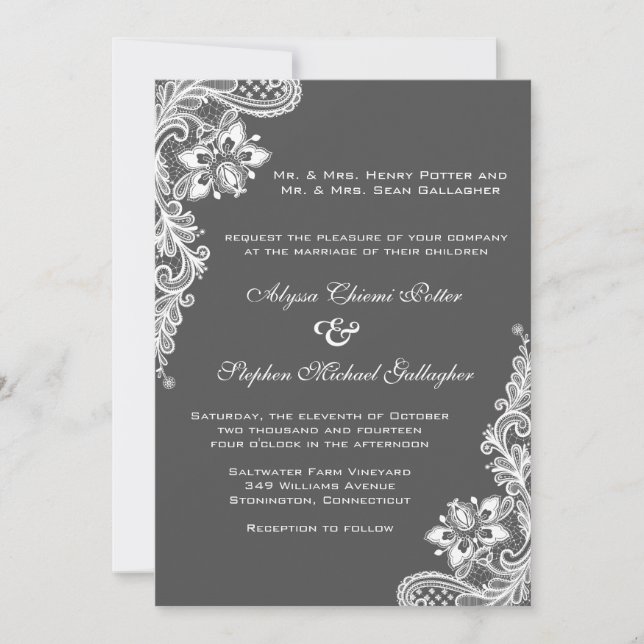 White lace on any background colour invitation (Front)