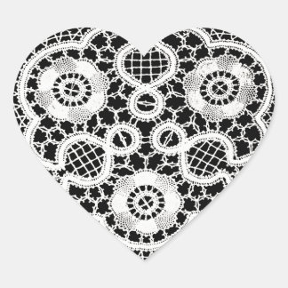 White Lace on Black (Heart-Shaped Stickers) Heart Sticker