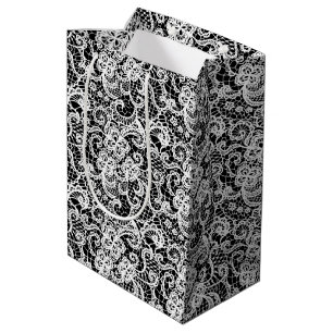 White Lace on Black Medium Gift Bag