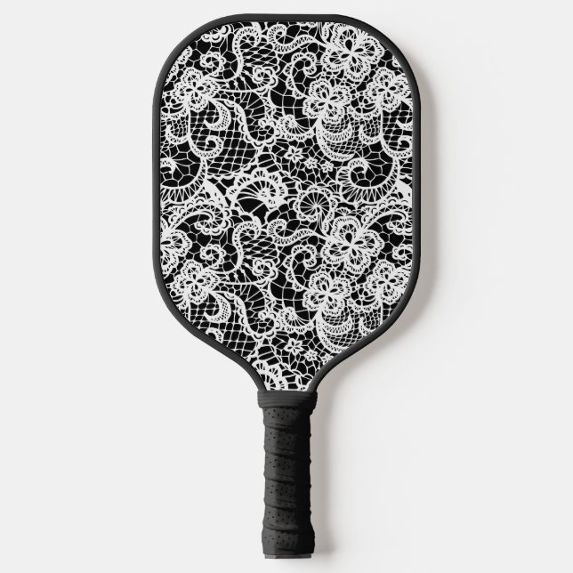 White Lace On Black  Pickleball Paddle (Front)