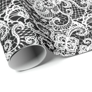 White Lace on Black Wrapping Paper