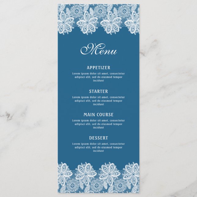 White Lace on Blue Classic Menu (Front)