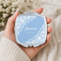White Lace on Blue Monogram w/ Bible Verse