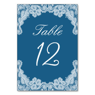 White Lace on Blue Table Number