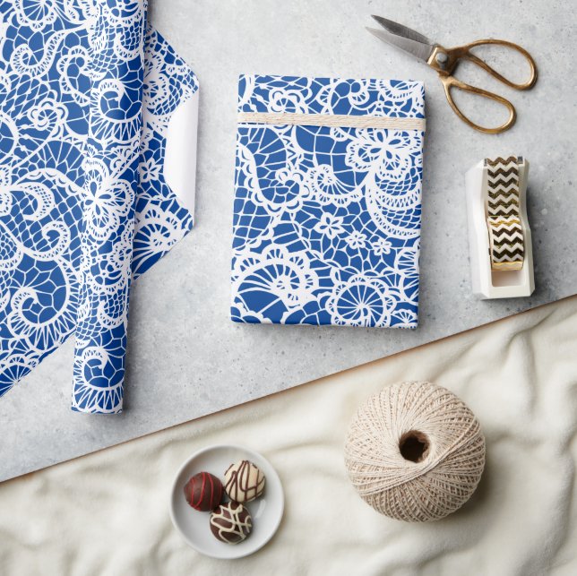 White Lace On blue Wrapping Paper (Crafts)