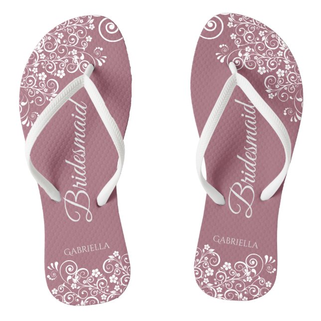 White Lace on Dusty Rose Bridesmaid Wedding Jandals (Footbed)