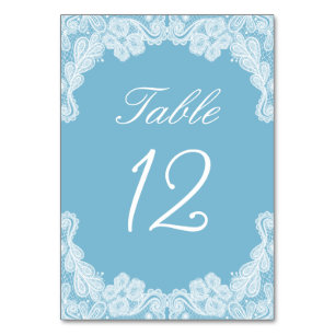 White Lace on Pastel Blue Table Number