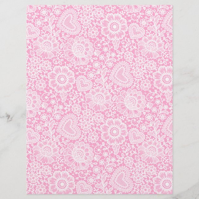 White lace on Pink Arts & Craft Scrapbook Paper (Front)