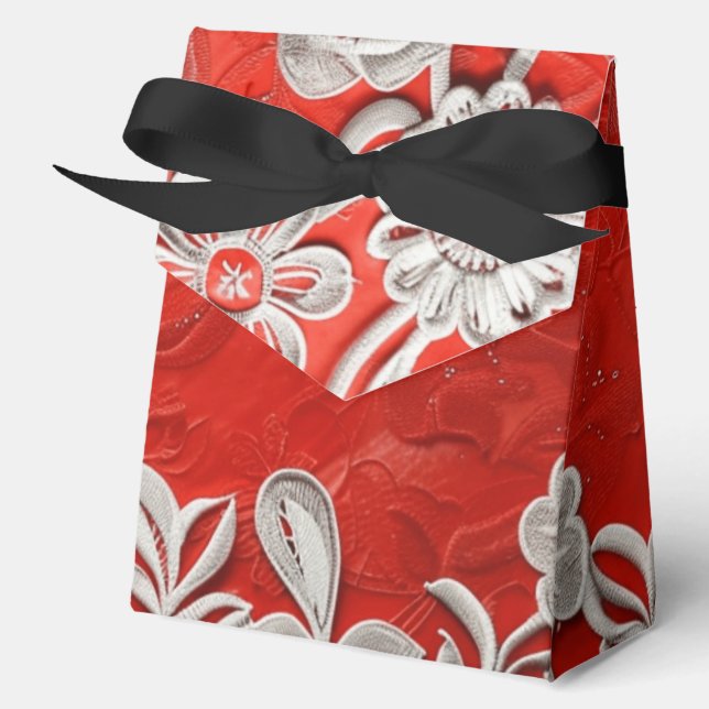 White Lace on Red Favour Box (Front)