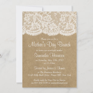 White Lace On Rustic Kraft Mother's Day Brunch Invitation