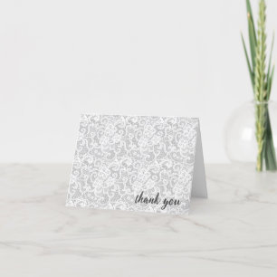 White Lace On Silver Thank You Card