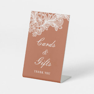 White Lace on Terracotta Cards & Gifts Pedestal Sign