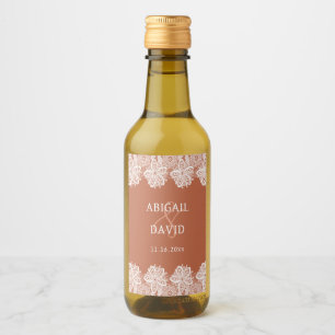 White Lace on Terracotta Wedding Mini Wine Label