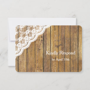 White Lace on Wood Wedding RSVP Card