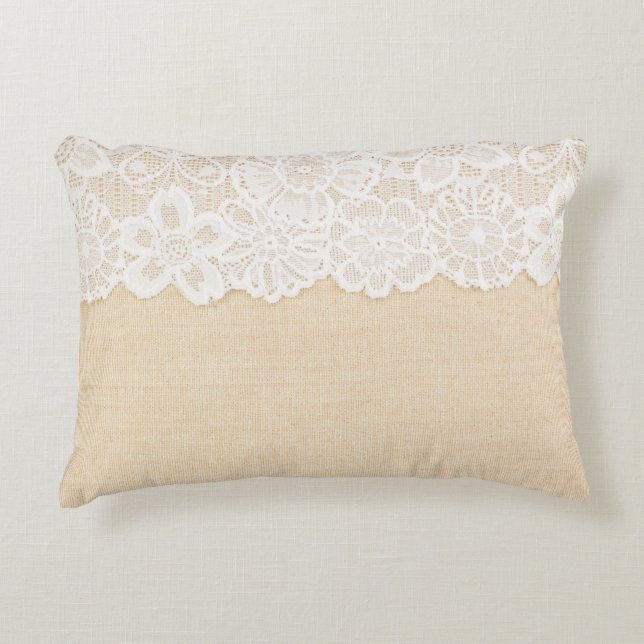 White lace over fabric design. decorative cushion (Front)