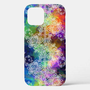 White Lace Over Rainbow Tissue Paper iPhone 12 Case
