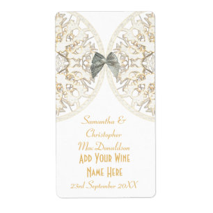 White lace papercut damask wedding wine bottle