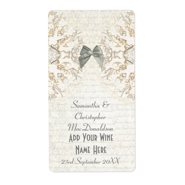 White lace papercut parchment wedding wine bottle (Front)