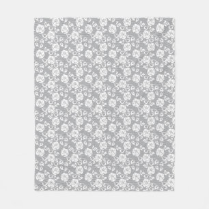 White lace pattern on grey background fleece blanket