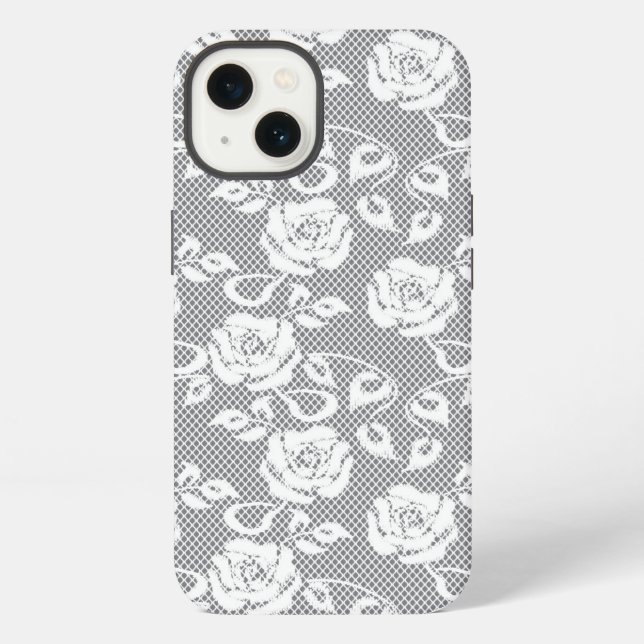 White lace pattern on grey background iPhone case (Back)
